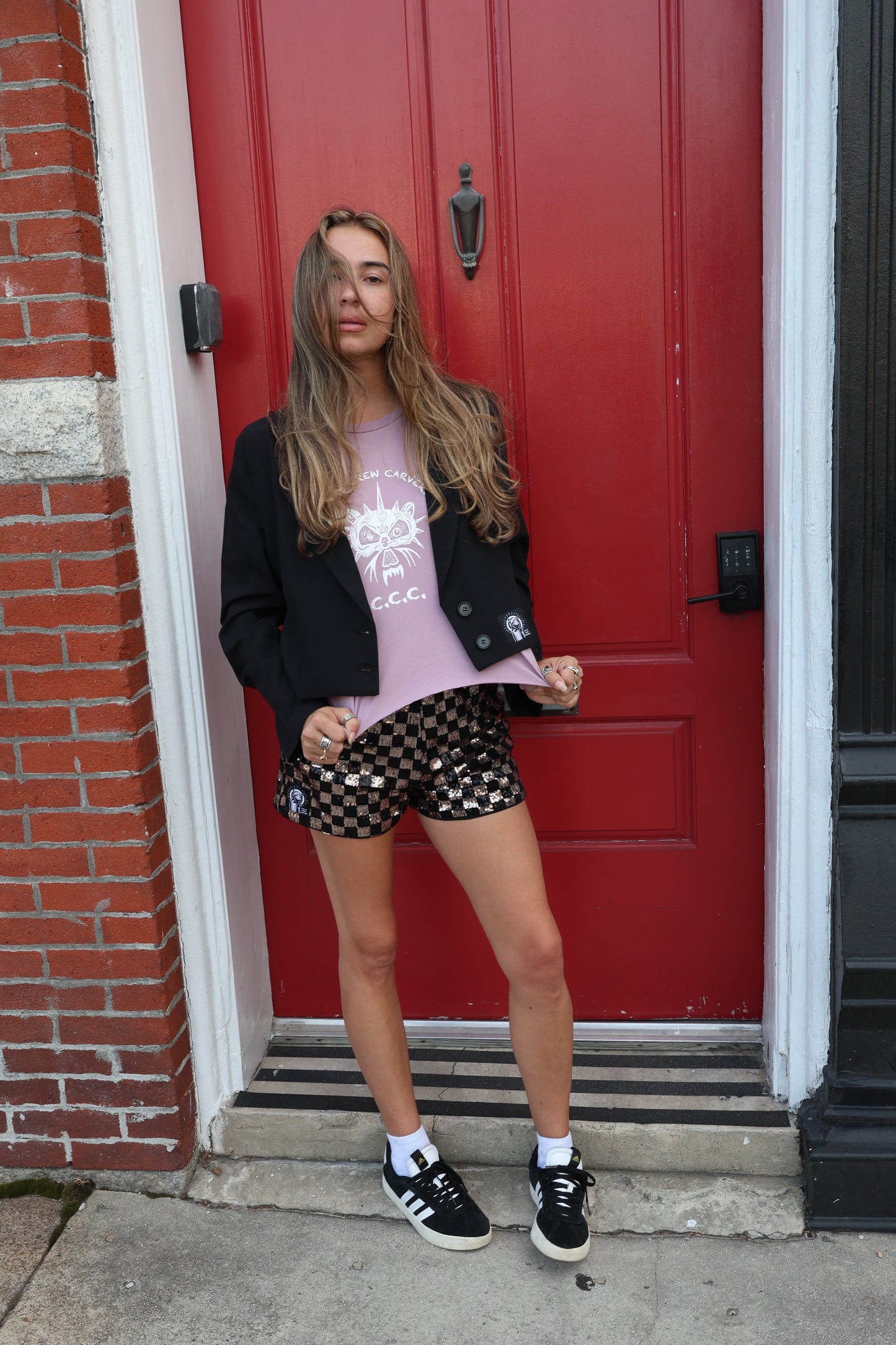 Checkered Sequined Shorts